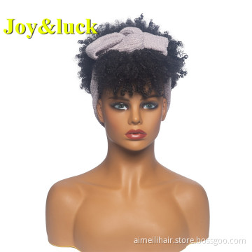 Women's Wholesale  Scarf Wigs For African Beige Hairband Black Hair Short Afro Kinky Curly Headband Wig Synthetic Hair Wigs